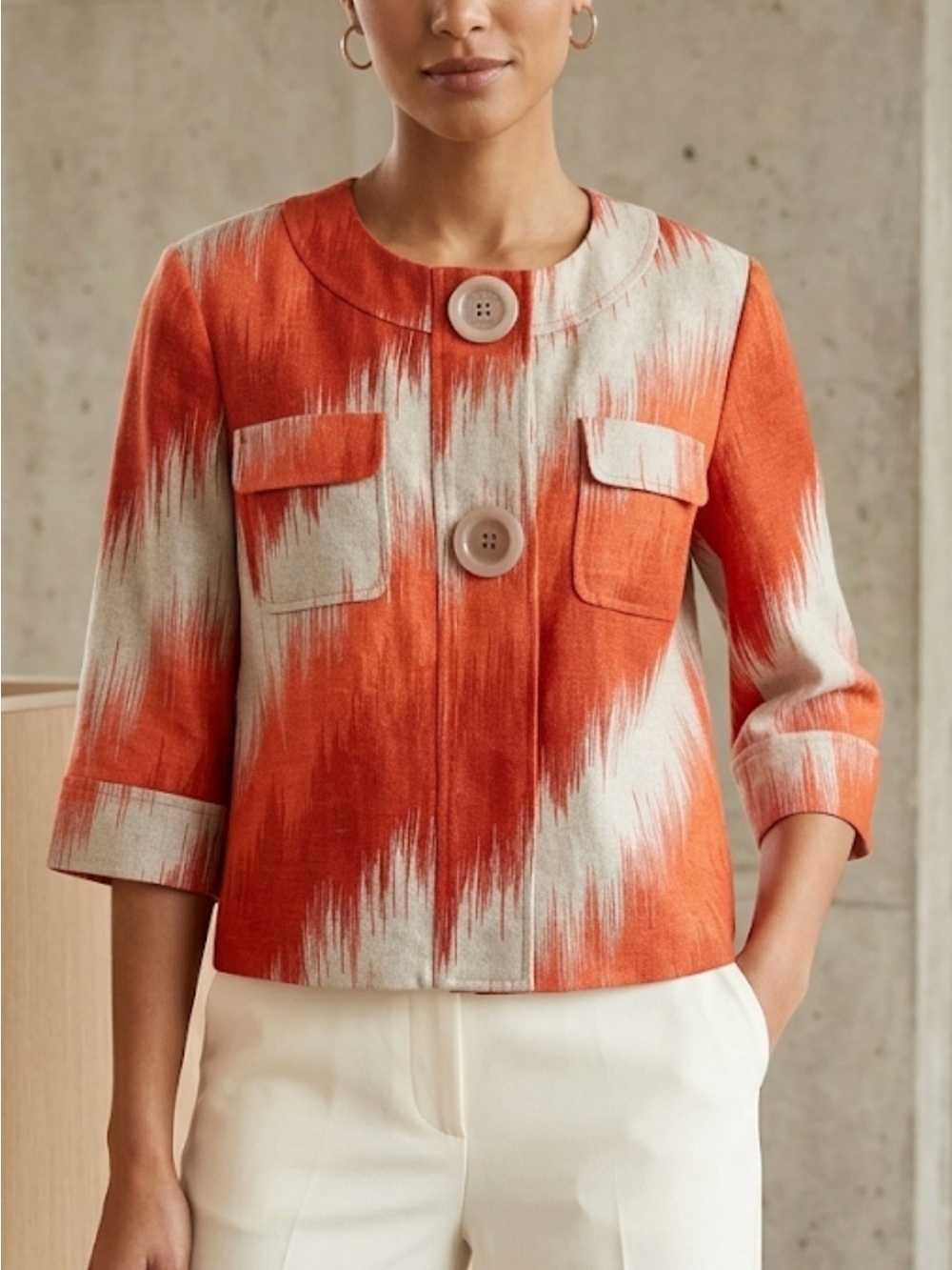 Michael Kors Orange and Tan Printed Cropped Jacket size L